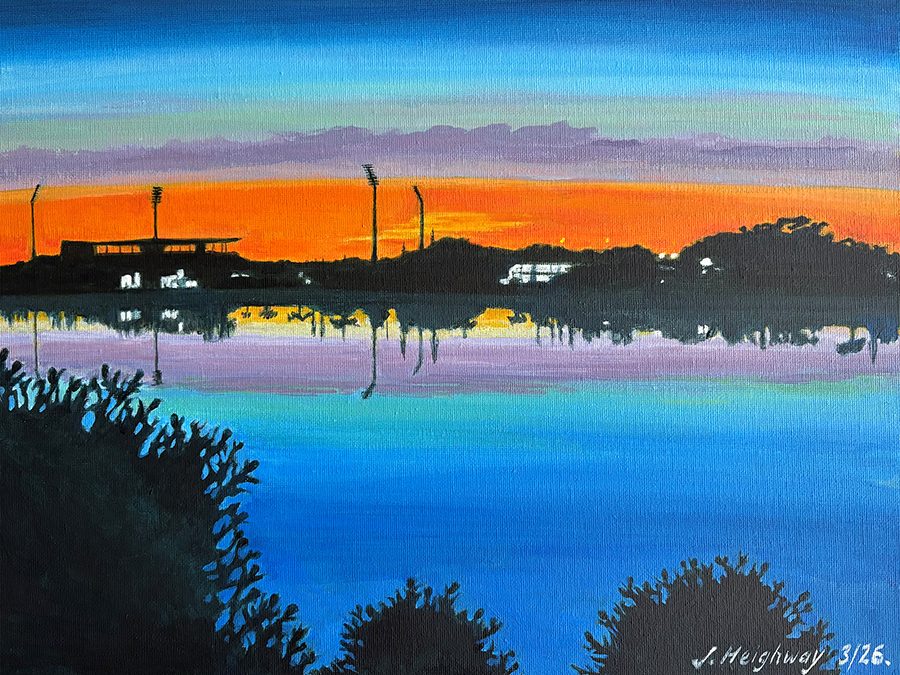 Sunrise at Lake Kawana and The Sunshine Coast Stadium, Australia